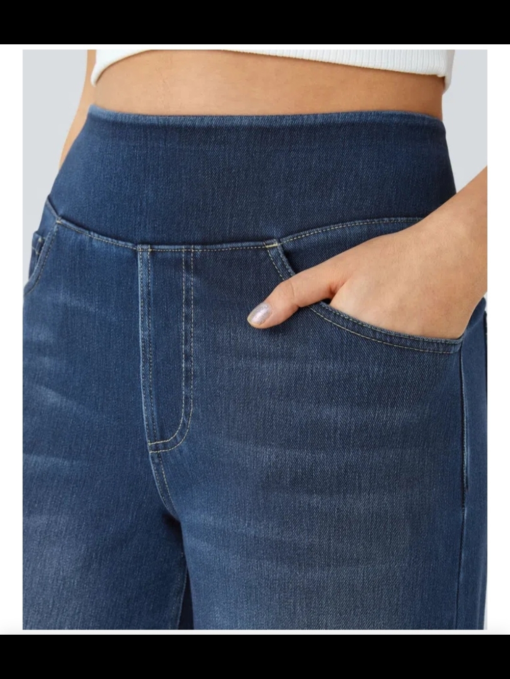Halara Flex'M High Waisted Pockets Baggy Wide Leg Washed Casual Jeans NWOT - Picture 4 of 7